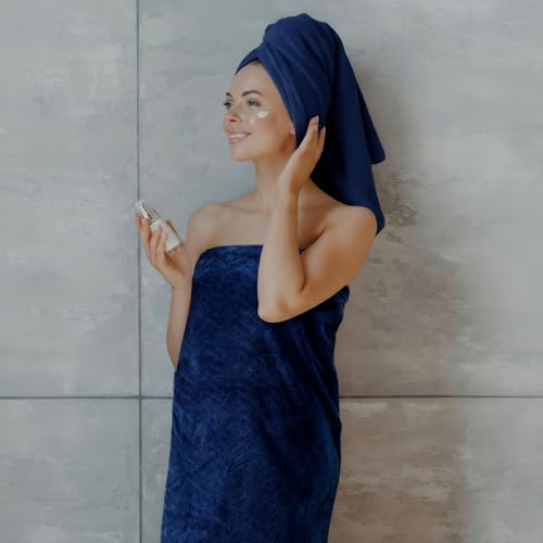 SmoothNovelty Set of 6 Extra Large Bath Towel 40 x 80 Inches Oversized Bath Sheet with 2 Shower Towels 2 Hand Towels 2 Washcloths for Adults Bathroom Spa Gym Quick Dry(Chevron Design,Navy Blue) - color: Navy Blue