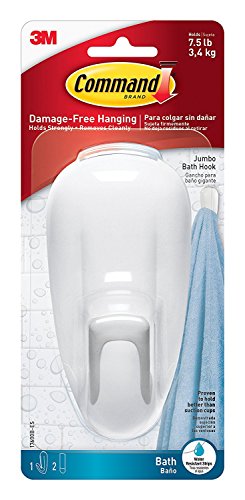 Command Bathroom Hook with Water-Resistant Strips, 1-Hook, 2-Strip, 4 PACK - size: Large (Pack of 4)