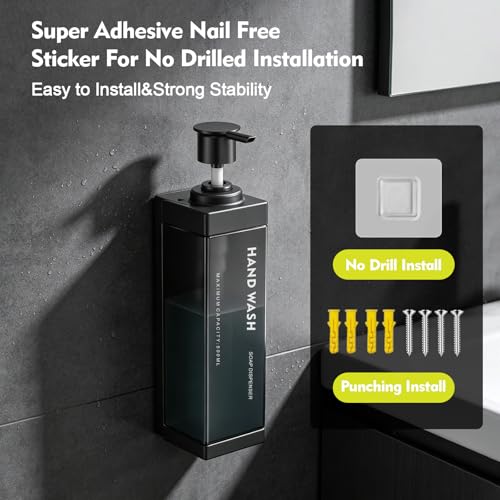 Wall Mounted Lockable Shampoo and Conditioner Dispenser | 17oz Large Pump Head No Drill Refillable ABS Plastic Bottle For Bathroom Shower Commercial Use Black 1 Pack - color: Black, size: 1