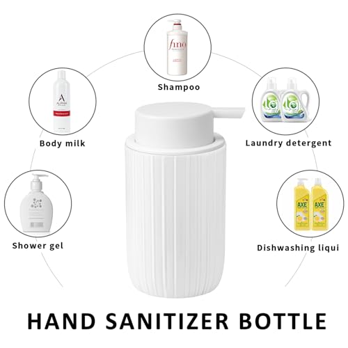 Soap Liquid Dispenser Ceramic with Easy-to-Press Pump Hand Liquid Dispenser for Shampoo Bathroom Countertop 13.5 oz - color: Liquid-stripes White