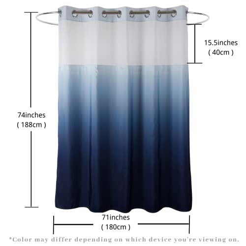 71" W x 74" L Hook Free Fabric Shower Curtain with Polyester Snap-in Liner with Magnets–Hotel Quality Top See Through Gradient Blue - color: Gradient Blue, size: 65"W x 76.4"L (Pack of 1)