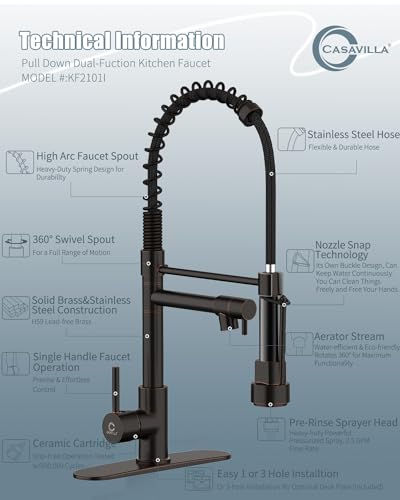 Kitchen Faucet,Oil Rubbed Bronze Faucet with Soap Dispenser,Black Kitchen Faucets with Pull Down Sprayer,Kitchen Sink Faucet with Dual Function Spray Head for 1-4 Holes Kitchen Sink - color: F.Oil Rubbed Bronze, style: 1.Faucet+Soap Dispenser+Hole Cover