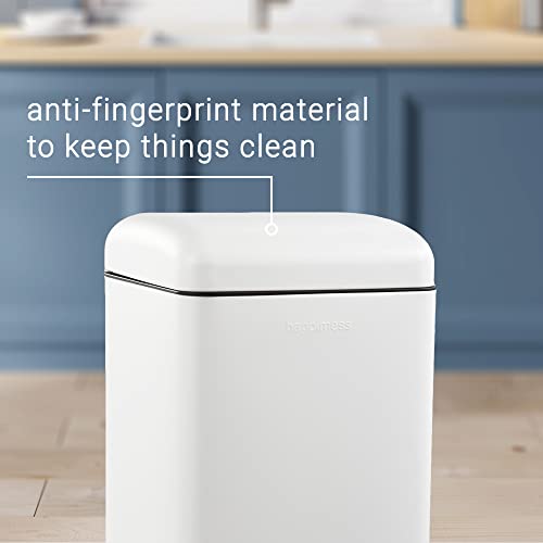 happimess Betty 8 Gal Step Trash Can Soft-Close Lid, Cotton White | Fingerprint Resistant, Removable Liner, Semi-Rectangular, Steel Pedal, Iron Powder Coated, 27" Height, Non-Skid Base - color: White