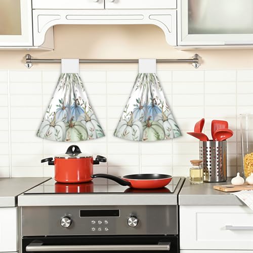 Giwawa Fall Blue Pumpkin Kitchen Hanging Towel Set of 2 Autumn Harvest Tea Bar Dish Cloth Towels Fast Drying Washcloth for Bathroom Laundry Room - color: Blue Pumpkin