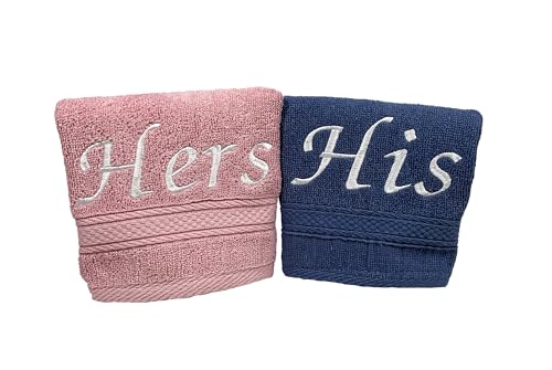 Liberty21 His and Hers Embroidered Wash Cloths Towel Set for Couples. This Set Includes 2 Washcloth Towels for Body and Face. His and Hers Gifts. 100% Cotton. (Pink & Blue) - color: Pink & Blue