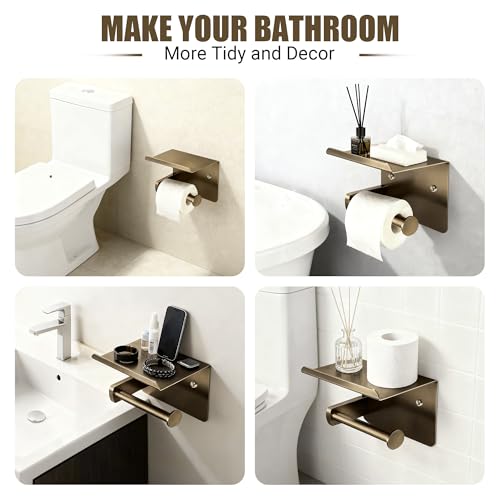 Bronze Toilet Paper Holder with Shelf, SUS304 Stainless Steel Rustproof Wall Mount Toilet Paper Roll Holder, Screw Bathroom Toilet Paper Holder for Kitchen, Washroom, RV - color: Bronze
