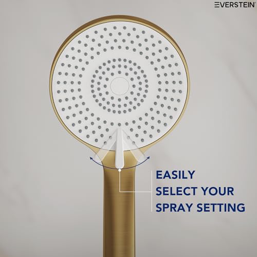 EVESTEIN Adjustable Hand Held Shower with Slide Bar, 3-Function Round Handshower Head with Hose, Brushed Gold - color: Brushed Gold