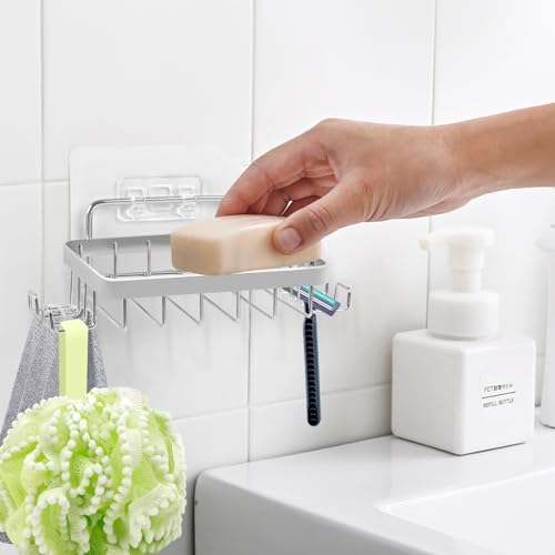 Carrie Joe Soap Dish Holder, No Drilling, 304 Rustproof Stainless Steel, Wall Mounted Soap Holder Soap Tray Bar Soap Sponge Holder for Bathroom & Kitchen - color: Silver