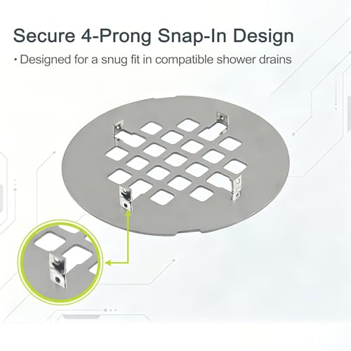 Shower Drain Cover Snap-in Hair Catcher - Brushed Nickel 2 Pack | Stainless steel, 4-1/4" OD round, Fits 2-7/8" pin spacing, Snap in easy install, Shower drain grid, strainer replacement. - color: Brushed Nickel