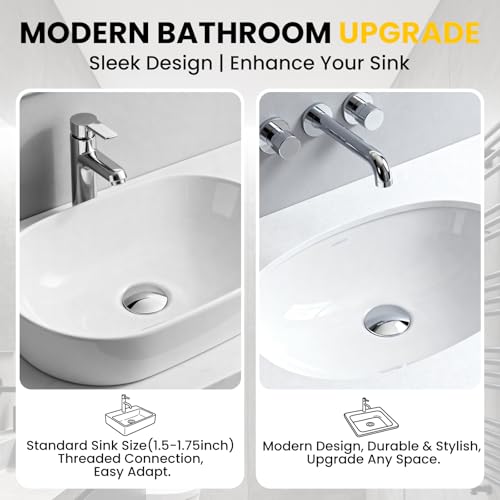 Pop up Bathroom Sink Drain with Overflow, Removable Stainless Steel Hair Catcher, Fits 1.5-1.75", Chrome Stainless Steel Bathroom Sink Stopper for Bathroom Vanity Vessel Sink Drain Stopper - color: Chrome, style: Big Popup Cap