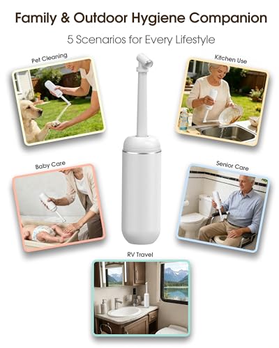 Portable Bidet for Travel & Camping - Manual Squeeze Peri Bottle Handheld | 3 Leak-Proof Seals | BPA-Free | Feminine Hygiene Care Postpartum | Extendable Sprayer with Nozzle for Men&Women-White - color: White
