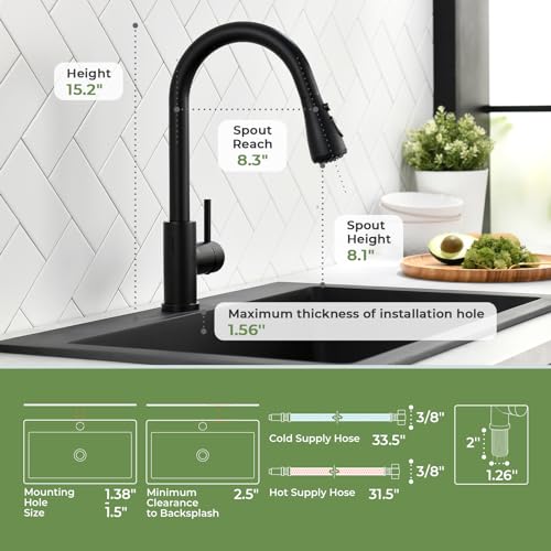 VFAUOSIT Touchless Kitchen Faucet with Pull Down Sprayer, Matte Black | 3 Spray Modes, cUPC/CEC Certified, SUS304 Steel, Fingerprint-Resistant Finish, Ceramic Disc Valve, Single-Handle Control - color: Matte Black-07
