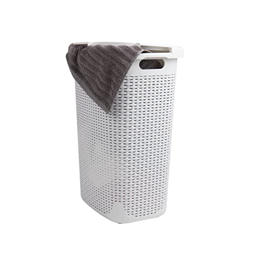 Mind Reader Slim Laundry Hamper with Lid, 60L Tall Clothes Basket, Narrow Tapered Design for Bathrooms, Closets and Laundry Rooms, Plastic, 2 Pack, White - color: White, size: 2-Pack