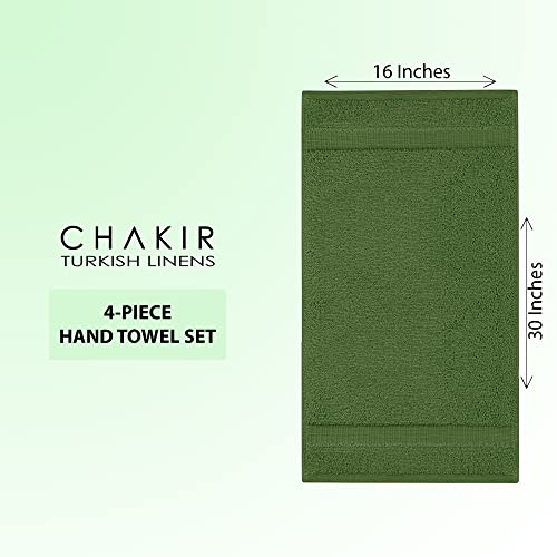 Chakir Turkish Linens 4 Piece Hand Towels, 100% Cotton Turkish Towels for Bathroom, Luxury Soft Absorbent Hand Towel Set, 16 x 30 Inches, Moss - color: Moss
