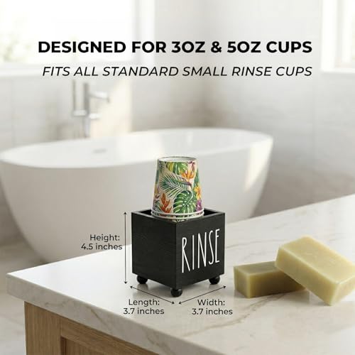 Bathroom Cup Dispenser, Farmhouse Dixie Cup Holder, 3 oz 5 oz Paper Mouthwash Cup Storage Box, Wooden Disposable Cup Caddy, Water Dispenser Cup Holder for Counter top (Black) - color: Black