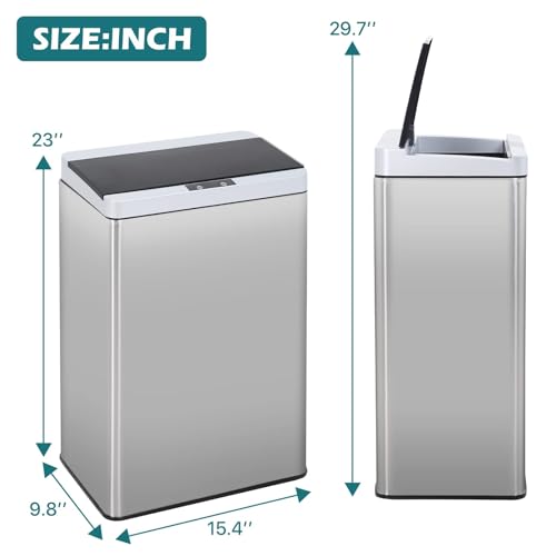 13 Gallon/50 Liter Kitchen Trash Can, Stainless Steel Garbage Can with Lid, Foot Pedal, Fingerprint-Resistant Finish, Soft Close Lid, Automatic Motion Sensor Trash Can for Kitchen Bathroom Office
