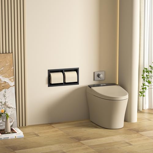 Dual Roll Toilet Paper Holder, Recessed Toilet Tissue Holder | for Bathroom Remodeling, 304 Stainless Steel Horizontal Toilet Paper Niche (Matte Black) - color: Matte Black
