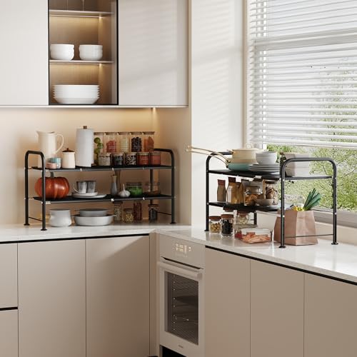 Under Sink Organizers and Storage,Expandable under cabinet organizer Shelf | 2 tier expandable shelf for kitchen and bathroom,8 Removable Carbon Steel Panels,27.36-36.02" W x 12.28" D x 16.93" H - size: 8 thickened iron plates(12.28"deep)