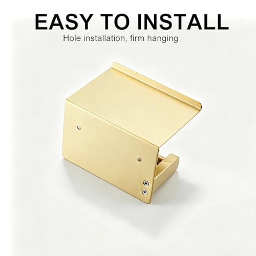 Brushed Gold Toilet Paper Holder Wall Mount, NEWRAIN Rustproof Toilet Tissue Holder with Phone Shelf, Stainless Steel Adhesive Toilet Roll Holder for Bathroom, Washroom, Kitchen, RV - color: Brushed Gold, style: Single