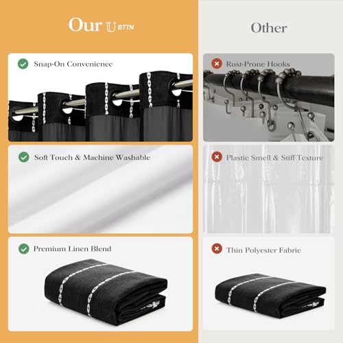 72x81 Ringless Boho Shower Curtain with Snap in Liner, Black and White | Tall Size, Farmhouse Striped Tassel Design, Thick Linen Blend, 3 in 1 Shower Curtain, Waterproof, Washable, Sheer Window - color: Black, size: 72"W x 81"L (Pack of 1)