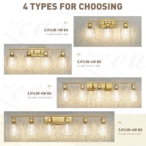 zeyu 21 Inch Bathroom Wall Sconce, 3 Light Sconces Wall Lighting Over Mirror, Brushed Gold Finish with Clear Hammered Glass, ZJF63B-3W BG - color: Brushed Gold|Hammered Glass, size: 3-Light