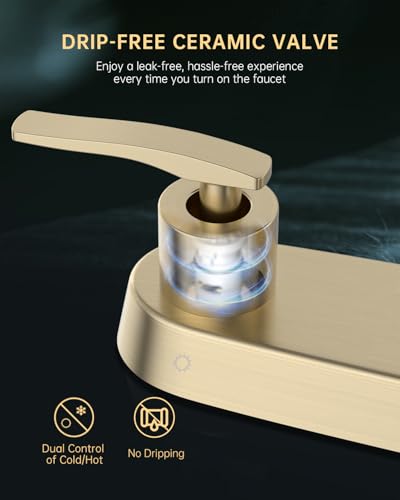 DAYONE 2 Handle Kitchen Faucet with Pull Down Sprayer Brushed Gold, 4 Holes Sink Faucets for Kitchen/RV with Soap Dispenser Stainless Steel - color: Brushed Gold, style: 4 Holes Pull Down