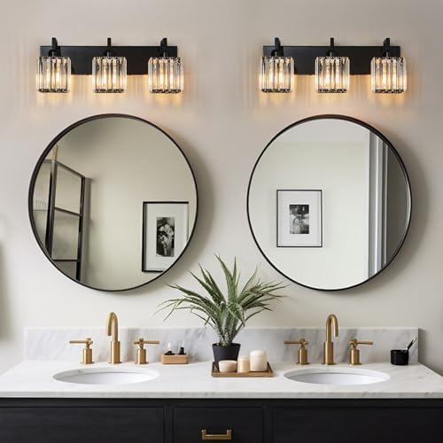 Modern Bathroom Vanity Light 3-Lights Plating Black Vanity Light Crystal Wall Light Bathroom Light Fixtures - color: Plating Black Crooked, size: 3-light