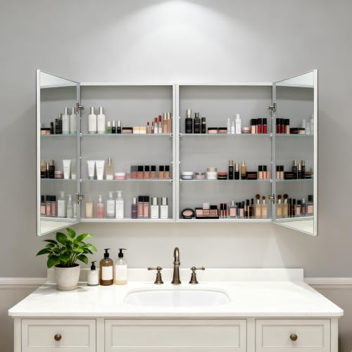 18"x 24"Bathroom Medicine Cabinet,Double-Sided Mirror Door | Silver Aluminium Frame,Lightweight,Sturdy and Attractive,Simple Wall-Mounted,Adjustable Shelves,Tempered Glass - size: 18"x 24"
