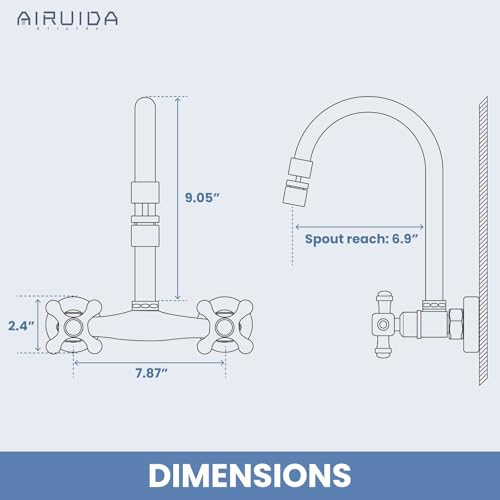 Airuida Antique Brass Wall Mounted Kitchen Faucet,Utility Sink Faucet | 8 Inch Adjustable Center,360° Swivel Spout,Wall Mount Commercial Faucet,Double Cross Handle - color: Antique Brass