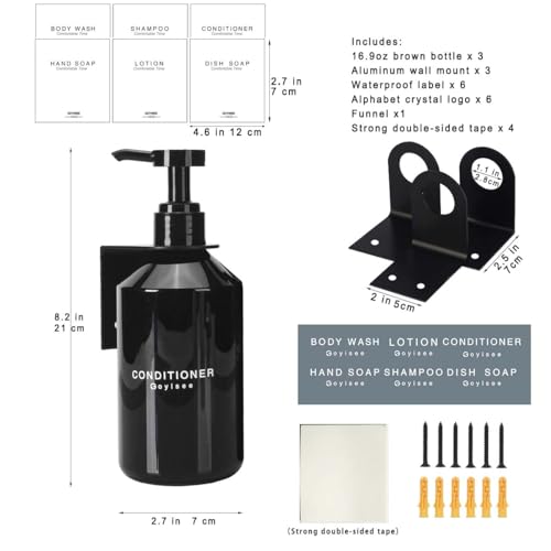 3-Chamber Shampoo & Conditioner Dispenser - Wall-Mounted Soap Dispenser Plastic Bottles with 4CC Pumps, No Drill Installation, Refillable for Bathroom, RV, Commercial Use Black - color: Black
