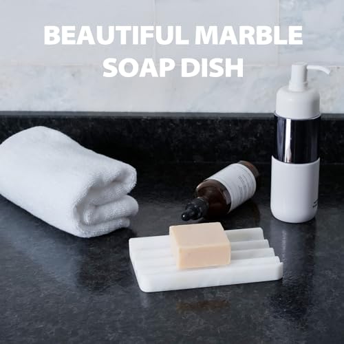 Soap Dish, Marble Soap Holder for Shower, Bar Soap Holder with Water Ripple Design, Easy Cleaning Soap Saver for Kitchen Sink,Bathroom, Executive African Natural Stone Soap Tray(Namib Bianco) - color: Namib Bianco