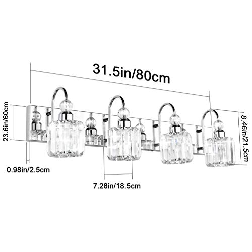 Ralbay Modern LED Crystal Bathroom Vanity Lights 4-Lights Stainless Steel Crystal Vanity Lights Over Mirror Modern Crystal Bathroom Vanity Lighting Fixtures - color: Round-Chrome, size: 4-light