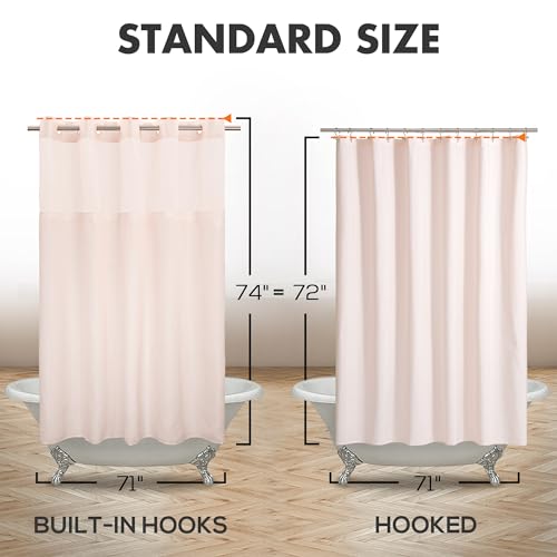 River Dream No Hook Shower Curtain with Snap-in Liner Set, Pink, 71x74 | Snap on/off Waterproof PEVA Liner, See Through Top Window, Slub Textured, Hotel Style Shower Curtain Set, Standard Size - color: Pink, size: 71"W x 74"L (Pack of 1)