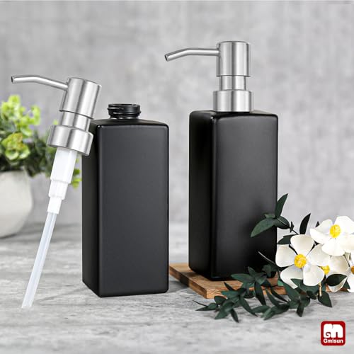 GMISUN Black Soap Dispenser, Hand Soap Dispenser Bathroom, 12 fl oz/350ml Glass Soap Dispensers with Stainless Steel Pump, Refillable Liquid Dish Dispenser for Kitchen, Modern Soap and Lotion Bottles - color: Black Bottle + Sliver Pump