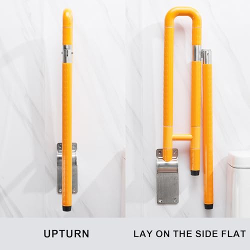 24.4 Inch Handicap Grab Bars, Toilet Support Rail Foldable Shower Grab Bars, Foldable Toilet Grab Bar with Particle Texture, Flip-Up Toilet Safety Rail with Legs for Elderly Disabled White