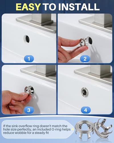 Sink Overflow Ring Brushed Nickel: 2 Pack Solid Brass Bathroom Sink Overflow Trim Cover, Hole Insert Caps Replacement for Bathroom Kitchen Vanity Basin - color: Brushed Nickel