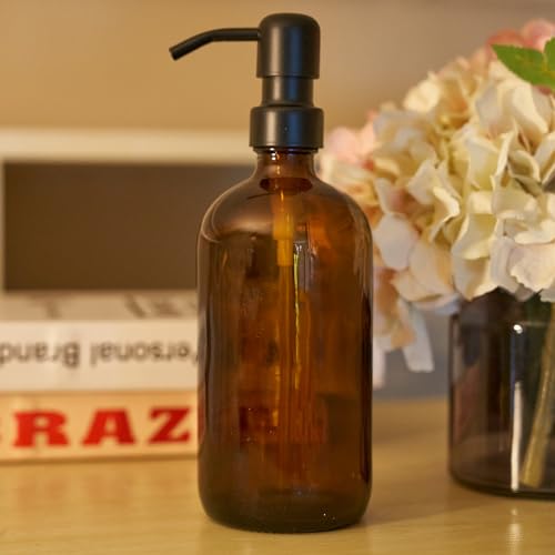 Diahom Soap Dispenser Glass Stainless Steel Pump 16 Oz for Kitchen Hand Dish