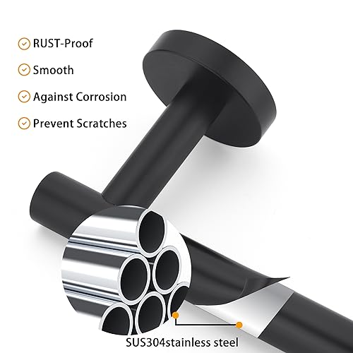 Matte Black SUS304 Stainless Steel Bath Towel Bar Single Bars Towel Rack Rod Classic Wall Mounted Bathroom Towel Holder Toilet Kitchen Towel Shelf Single Layer, 18 inches. - color: Matte Black, size: 18inch