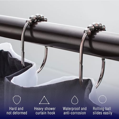 Shower Curtain Hooks Shower Rings for Curtain Bronze 12PCS | Rust Proof Stainless Steel, Oil Rubbed Bronze Shower Hooks for Bathroom Shower Rods Curtains Liners, Easy Glide Rollers - color: Oval Shape - Oil Rubber Bronze