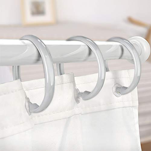 Shower Curtain Rings-12 Pack- Plastic Shower Curtain Hooks O-Shaped Rings Hook Glide Easily on Bathroom Shower Rod(Grey)