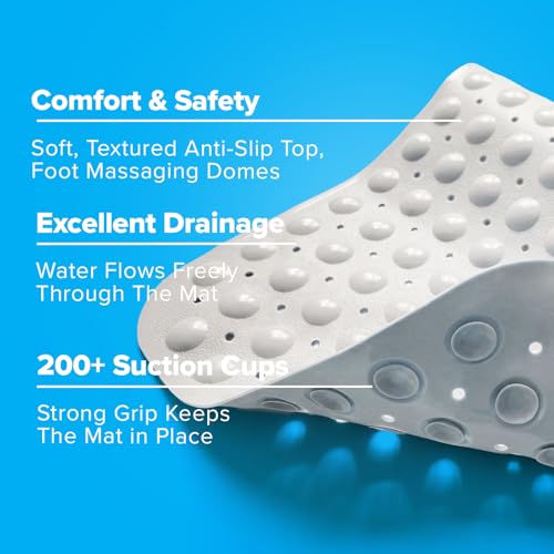 SlipX Solutions 39x16 Extra Long Non Slip Bath Mat, Tub & Shower, White | Anti Slip Mat for Elderly & Kids Bathroom, 30% More Coverage, 200 Suction Cups, Hundreds of Drain Holes - color: White