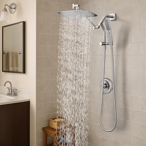 G-Promise 10 Inch All Metal Rain Shower Head with Handheld (Brushed Nickel) | Suits Every Height, Pause Mode Diverter, Massage Mode Handheld, Full Body Coverage, Easy to Install, Modern Bath Upgrade - color: Brushed Nickel, size: 10 Inch