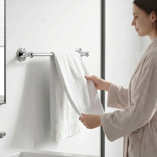 24-Inch Wall Mounted Towel Racks for Bathroom – Space Saver 4-Piece Durable Stainless Steel Bathroom Hardware Set with Towel Bar, Towel Ring, Toilet Paper Holder & Hook, Chrome