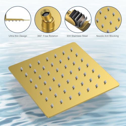 Rain Shower System 12" & 6" Dual Shower Heads Ceiling Shower Faucet Set | Ideal for bathroom remodels and upgrades with 12" rain shower, 6" angled shower, handheld spray and complete valve kit. - color: Brushed Gold, size: Ceiling Mounted - 12"+6" Shower