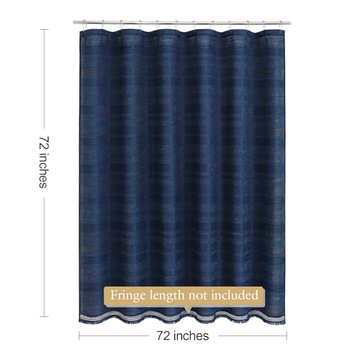 Boho Farmhouse Shower Curtain Set with Tassel, Linen Bohemian French Country Chic Bathroom Shower Curtain Set, Modern Striped Textured Shower Curtain 72x72 - Navy Blue - color: Navy, size: 72"W x 72"L (Pack of 1)