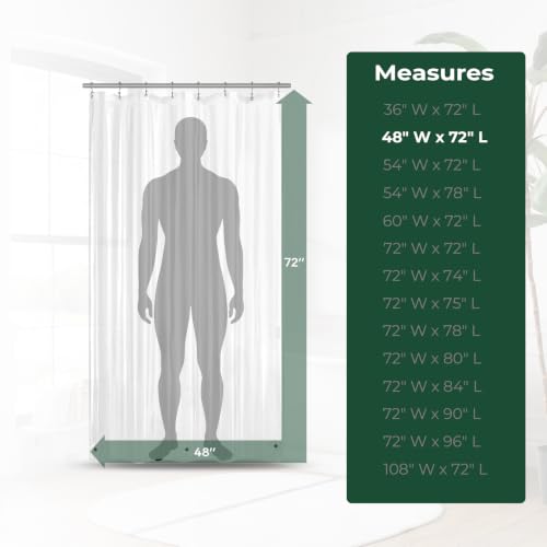Clear Shower Curtain Liner with Side Suction Cups, Premium PEVA Plastic Shower Liner with 3 Magnets, Waterproof Bathroom Curtain, 48 x 72, Clear - color: 1. Clear, size: 48"W x 72"L (Pack of 1)