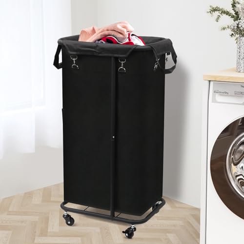 Longzhuo 180L Laundry Hamper with Wheels, Rolling Laundry Basket with Removable Bag and Metal Frame,Large Tall Laundry Hampe for Bedroom,Laundry Room,Hotel Laundry Organization(Black)