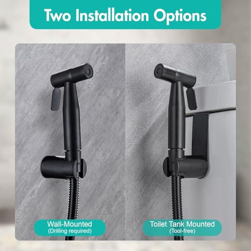 VARMHUS Handheld Bidet Sprayer for Toilet-Adjustable Water Pressure Stainless Steel Sprayer Ki,Bidet Hose Attachment for Feminine wash (Matte Black)