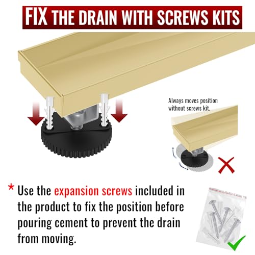Linear Shower Drain, 32" Brushed Gold, Easy to Install & Clean | Including Hair Catcher & Removable Grate, Fits No-hub System, 304 Stainless Steel(Drain Base Not Included) - color: Brushed Gold, size: 32 inch