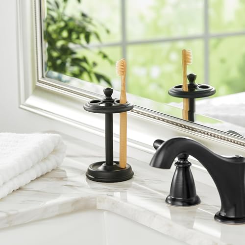iDesign Toothbrush Holder for Bathroom or Vanity - 4 Slots for Manual Toothbrushes - Matte Black - color: Matte Black, style: Pack of 1